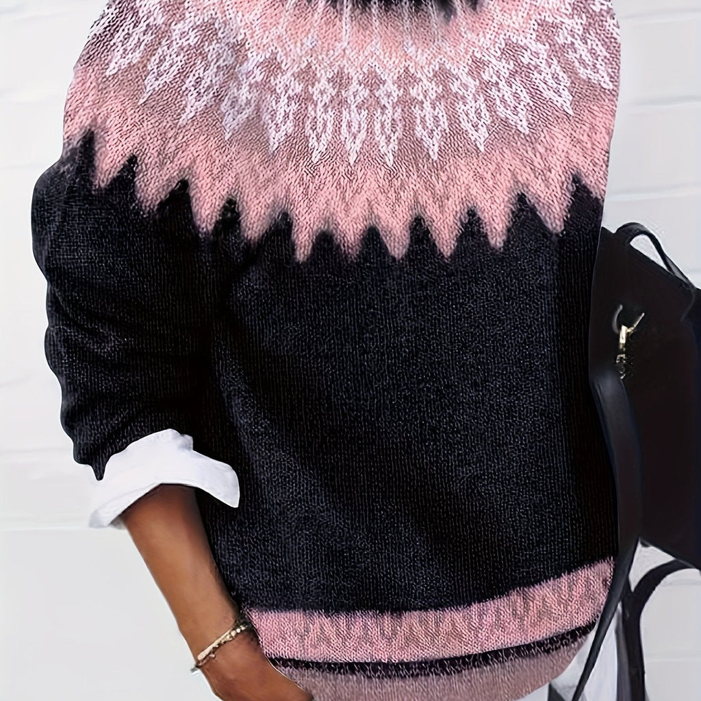 Jacquard Jumper with Round Neck and Relaxed Fit for Womens