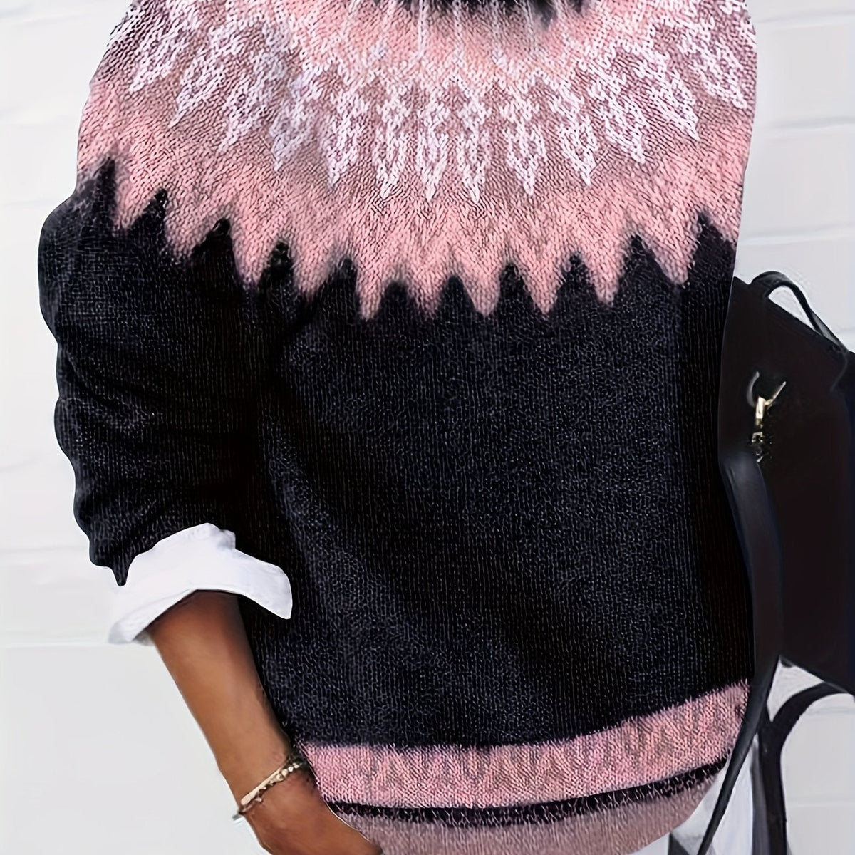 Jacquard Jumper with Round Neck and Relaxed Fit for Womens