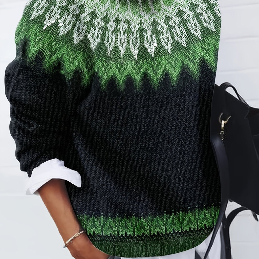 Jacquard Jumper with Round Neck and Relaxed Fit for Womens