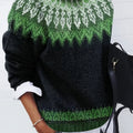 Jacquard Jumper with Round Neck and Relaxed Fit for Womens
