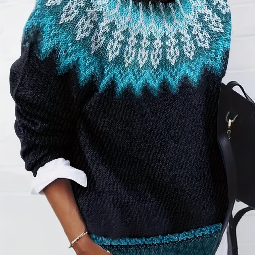 Jacquard Jumper with Round Neck and Relaxed Fit for Womens