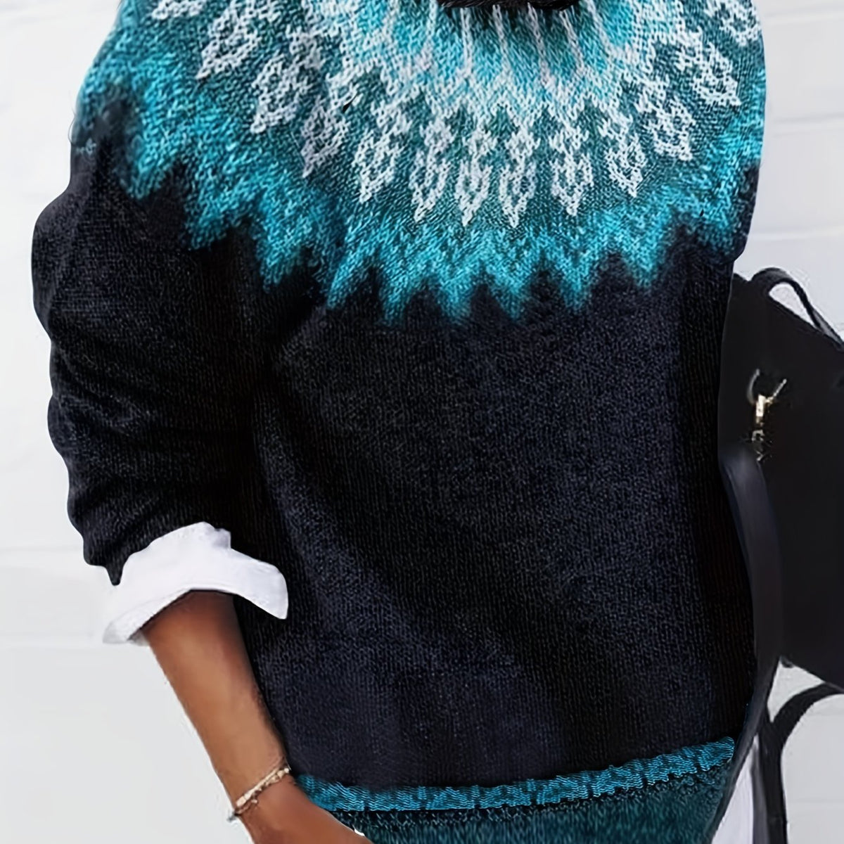 Jacquard Jumper with Round Neck and Relaxed Fit for Womens