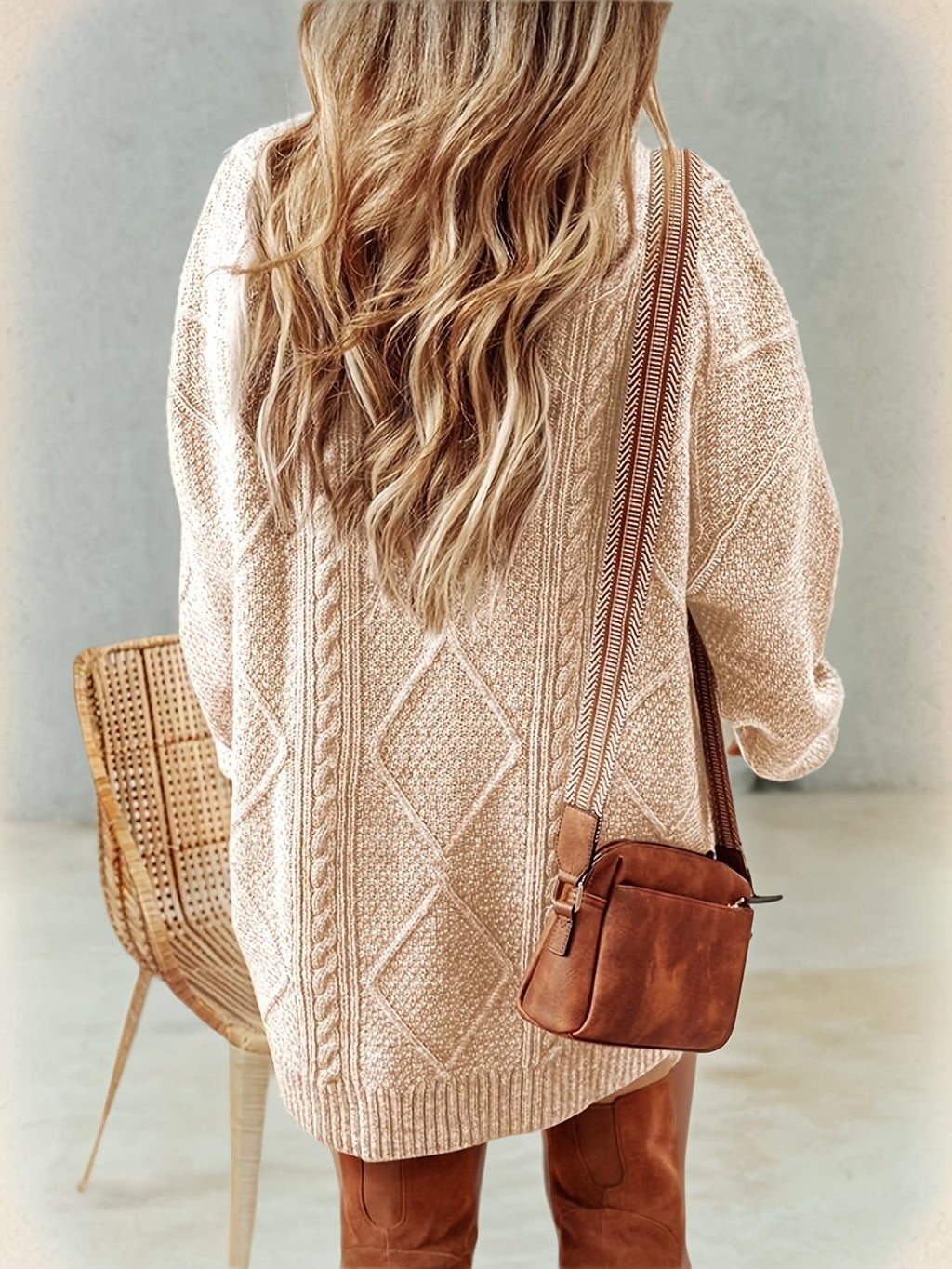Jumper Dress with Cable Texture and Loose Fit for Womens