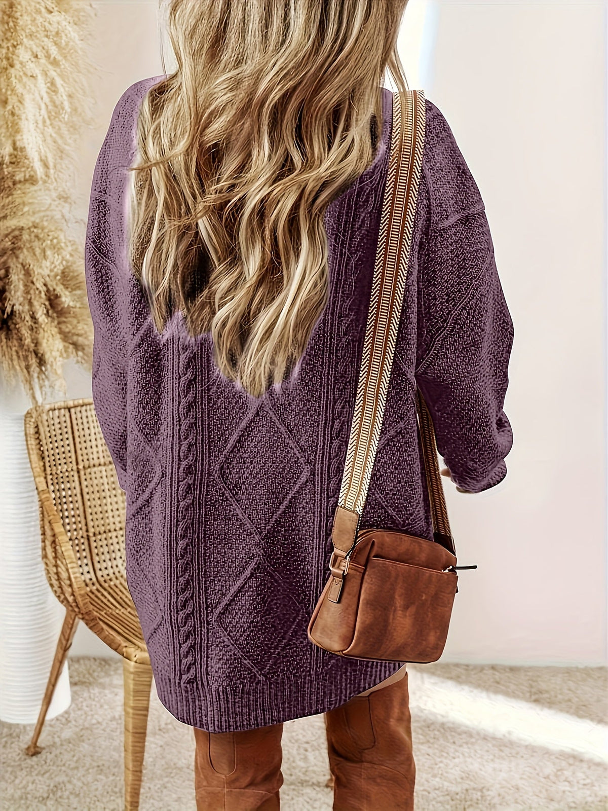 Jumper Dress with Cable Texture and Loose Fit for Womens