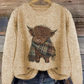 Jumper with Highland Cow Motif and Crew Neck for Womens
