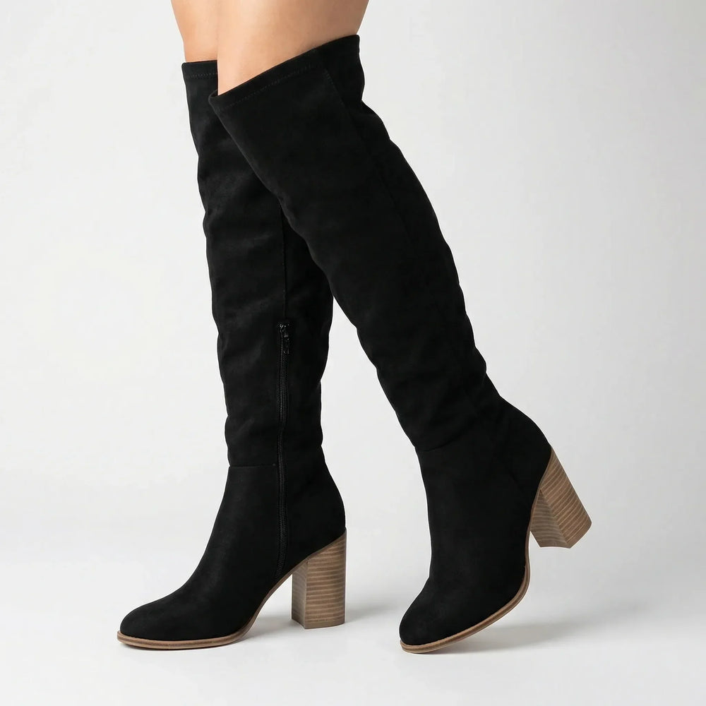 Knee-High Boots with Block Heel and Side Zip for Women