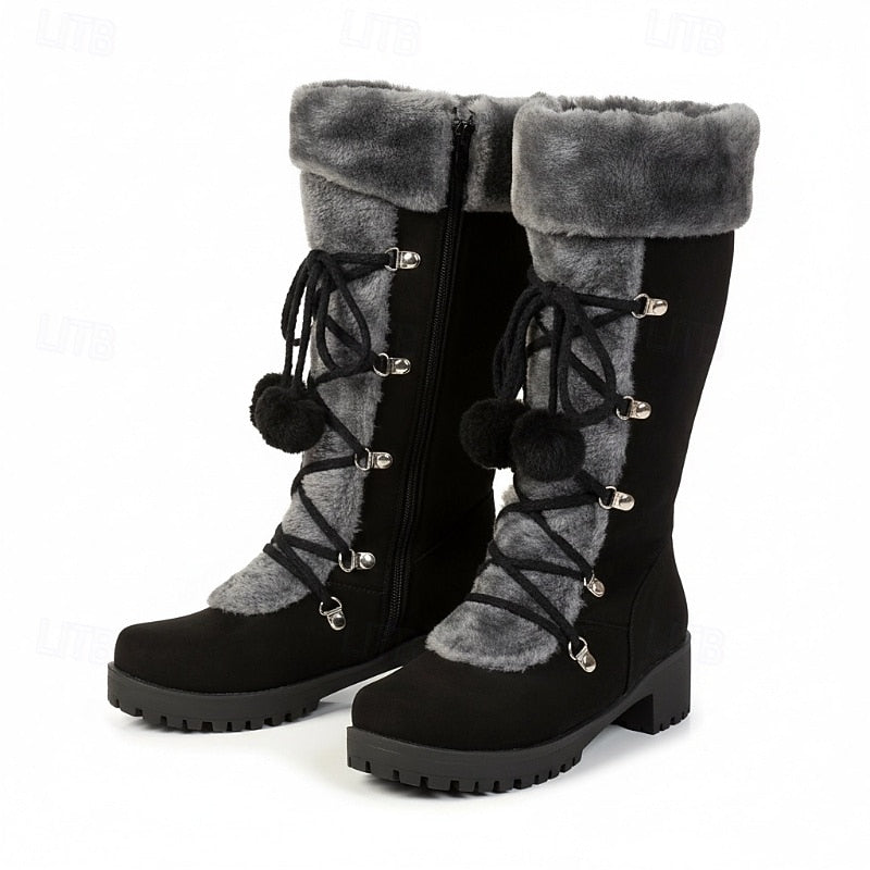 Knee High Boots with Plush Trim and Lace Front for Womens