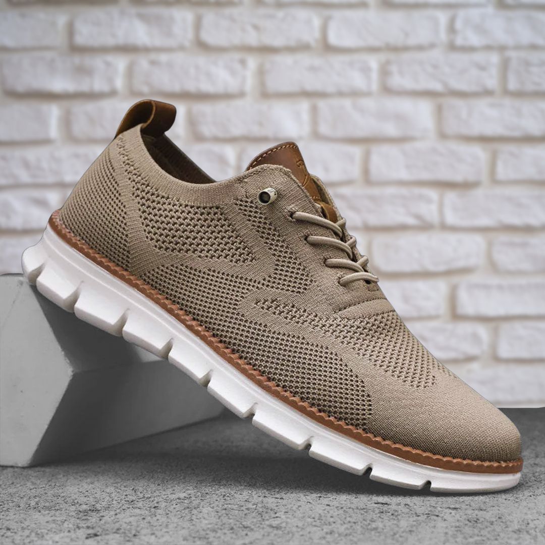Knit Lace Up Trainers with Contrast Groove Sole for Men