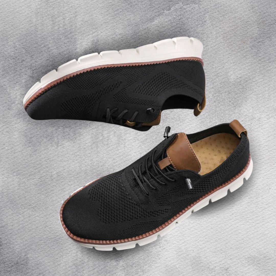 Knit Lace Up Trainers with Contrast Groove Sole for Men