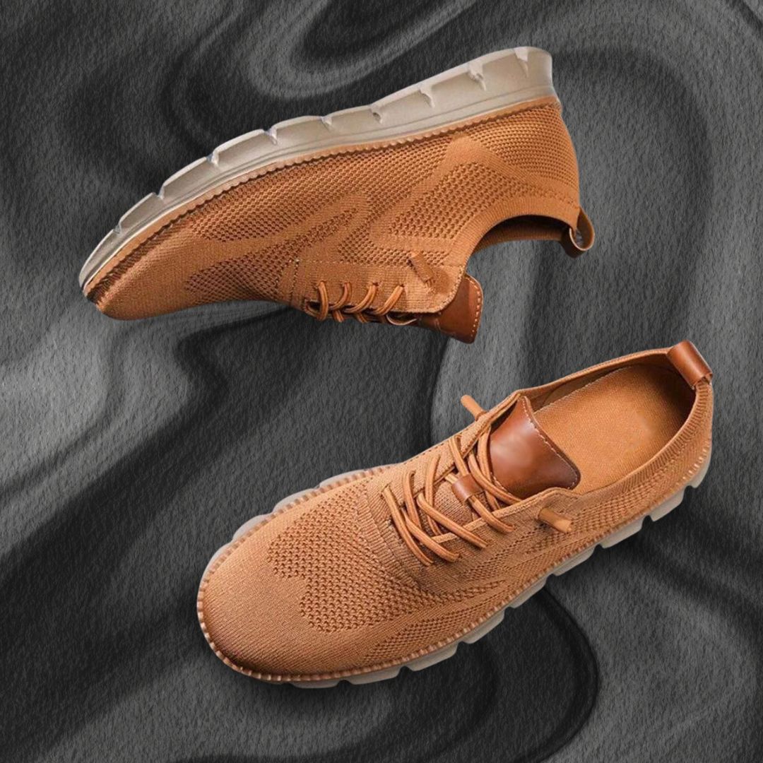 Knit Lace Up Trainers with Contrast Groove Sole for Men