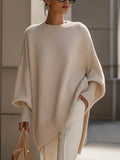 Knit Sweater with Asymmetric Hem and Loose Fit for Women