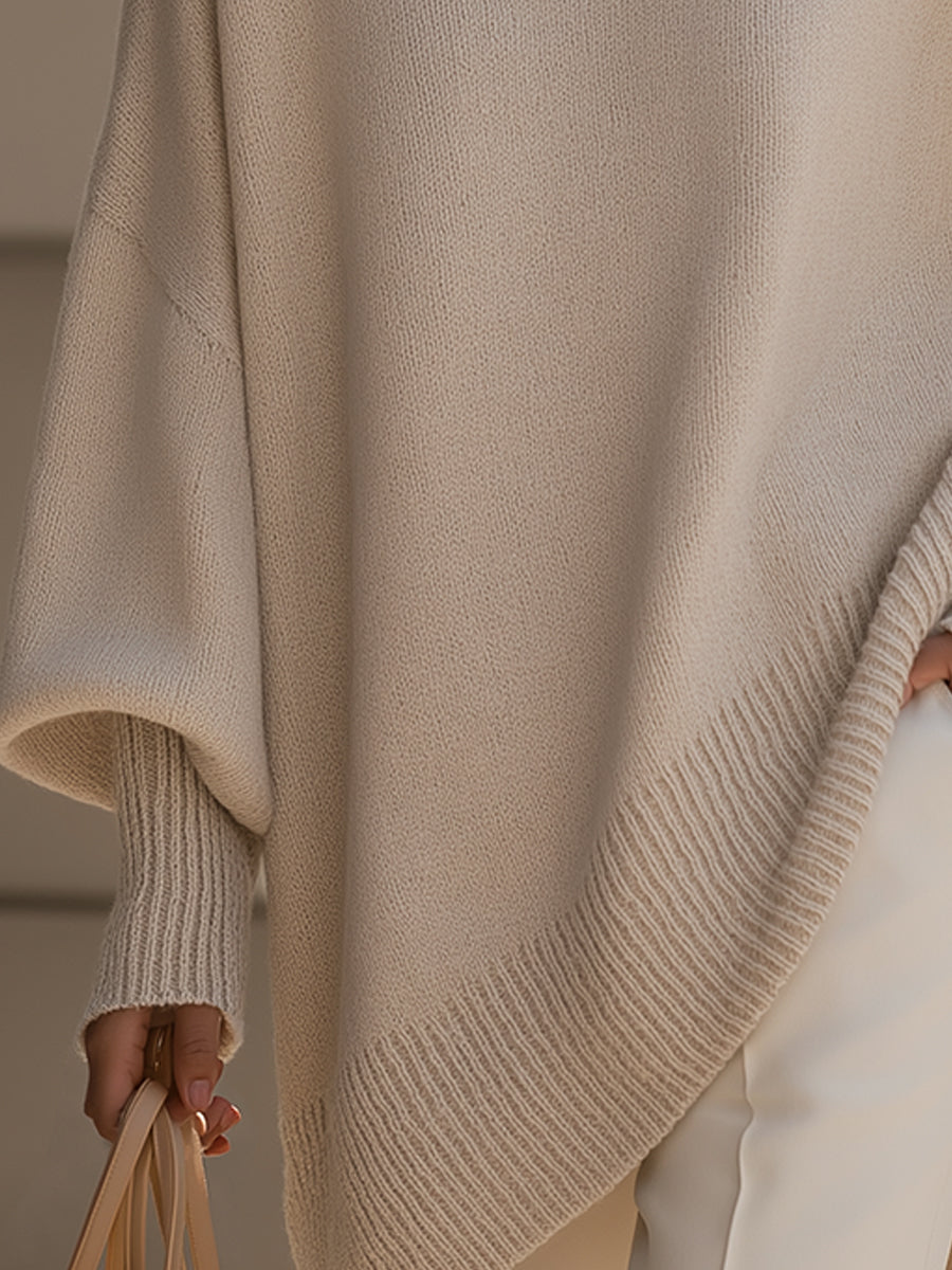 Knit Sweater with Asymmetric Hem and Loose Fit for Women