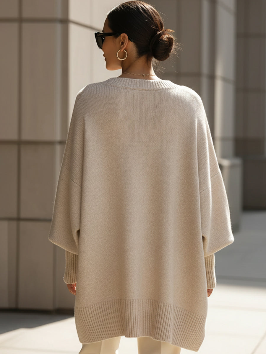 Knit Sweater with Asymmetric Hem and Loose Fit for Women