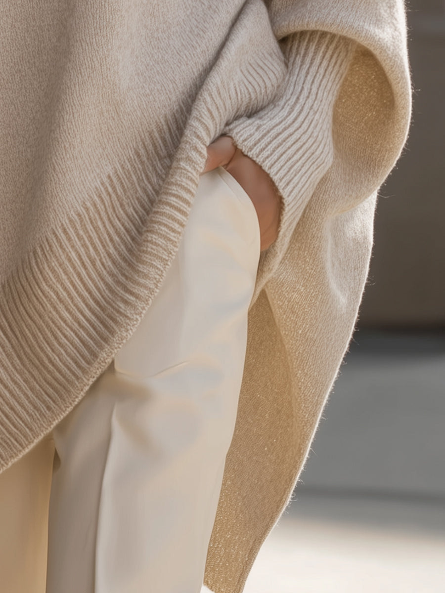 Knit Sweater with Asymmetric Hem and Loose Fit for Women