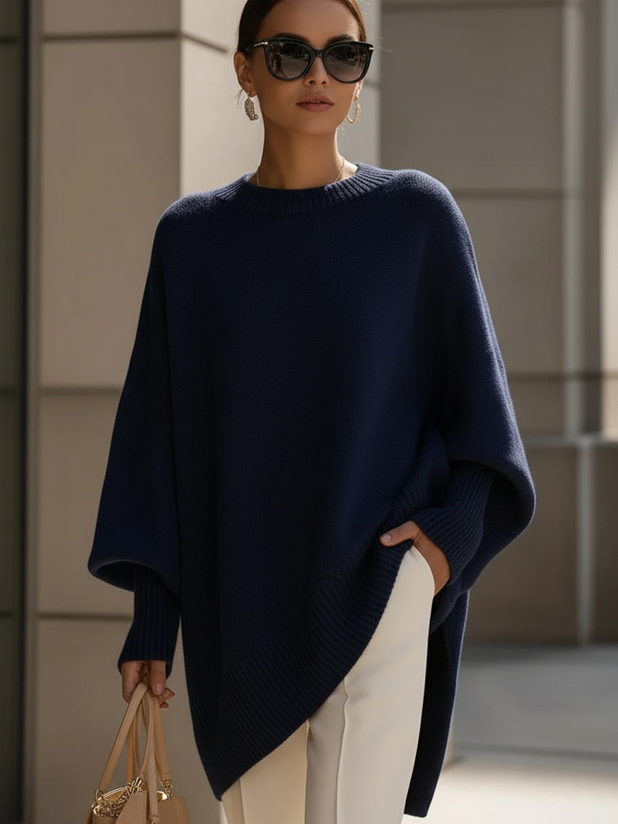 Knit Sweater with Asymmetric Hem and Loose Fit for Women