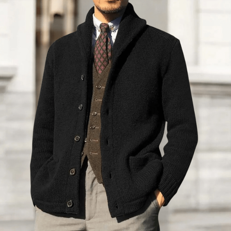 Knitted Cardigan with Shawl Collar and Buttons for men