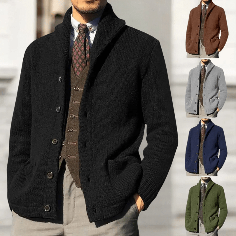 Knitted Cardigan with Shawl Collar and Buttons for men