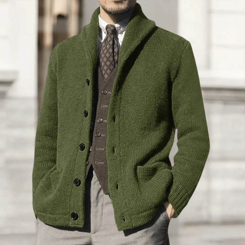 Knitted Cardigan with Shawl Collar and Buttons for men