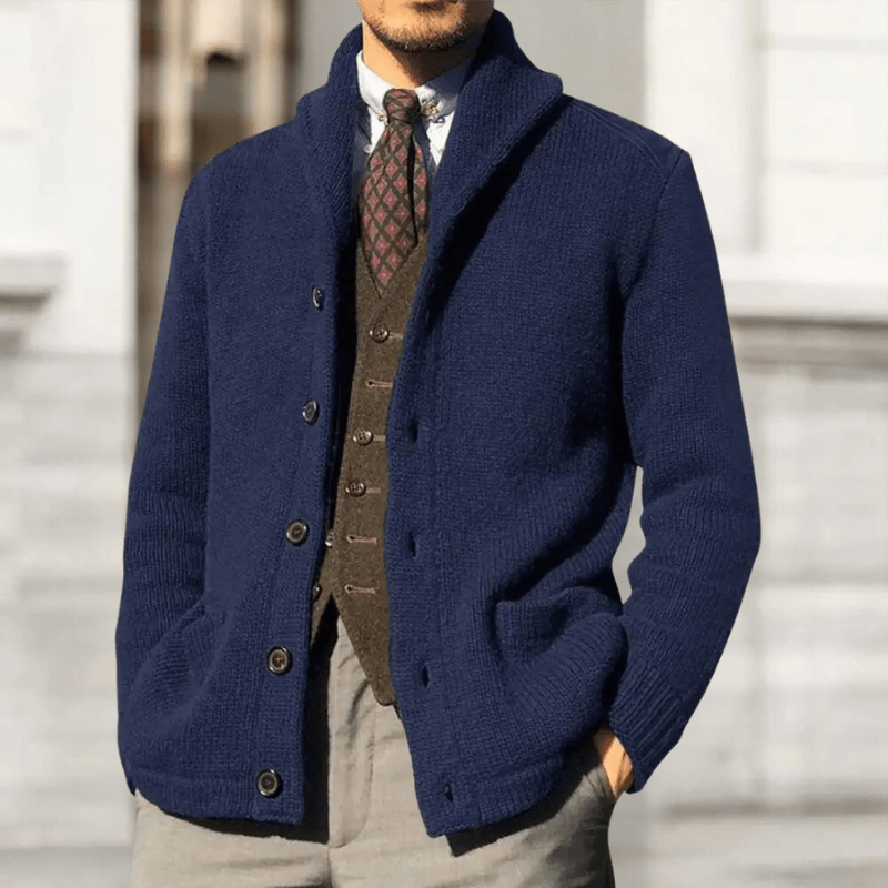 Knitted Cardigan with Shawl Collar and Buttons for men