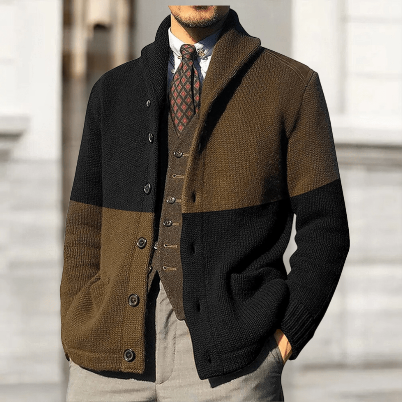 Knitted Cardigan with Shawl Collar and Buttons for men