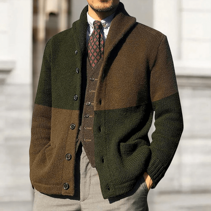 Knitted Cardigan with Shawl Collar and Buttons for men
