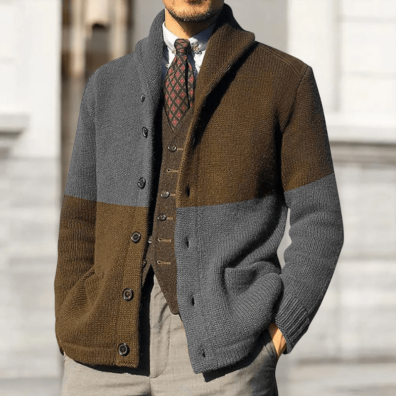 Knitted Cardigan with Shawl Collar and Buttons for men