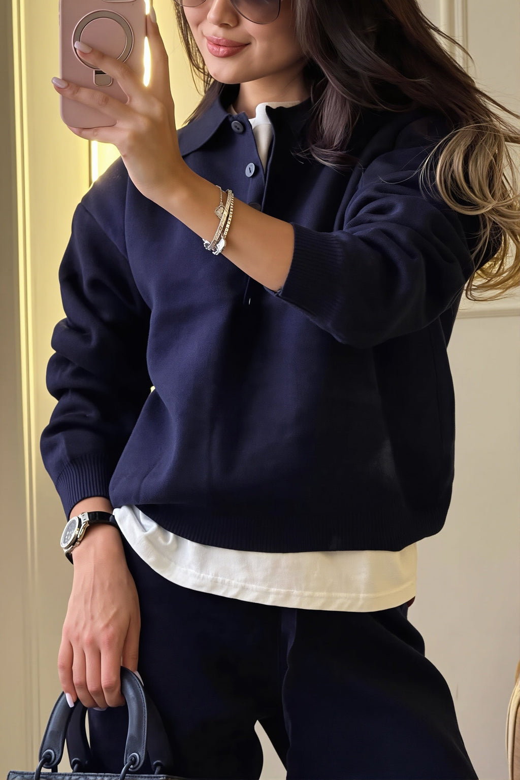 Knitted Polo Jumper and Wide Leg Trouser Set for Womens