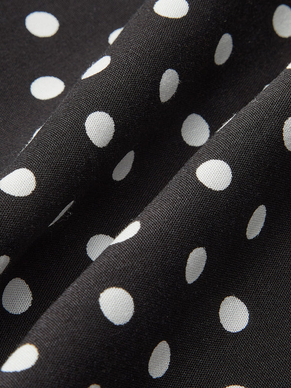 Lace-Trimmed Midi Dress with Polka Dot Pattern for Women