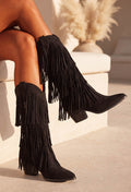 Layered Fringe Knee-High Cowboy Boots with Pointed Toe for Women