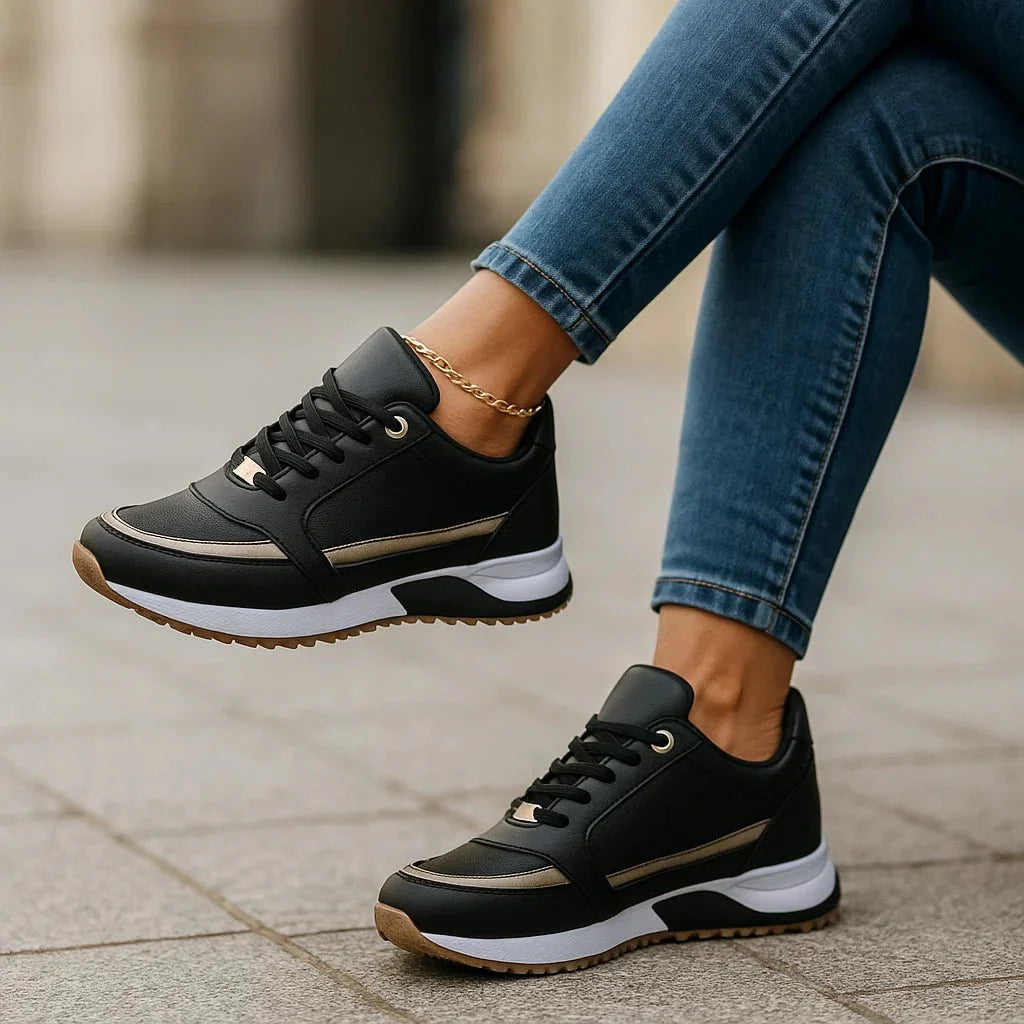 Layered Panel Casual Sneakers with Contrast Side Stripes for Women