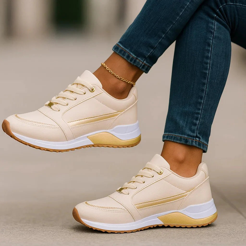 Layered Panel Casual Sneakers with Contrast Side Stripes for Women
