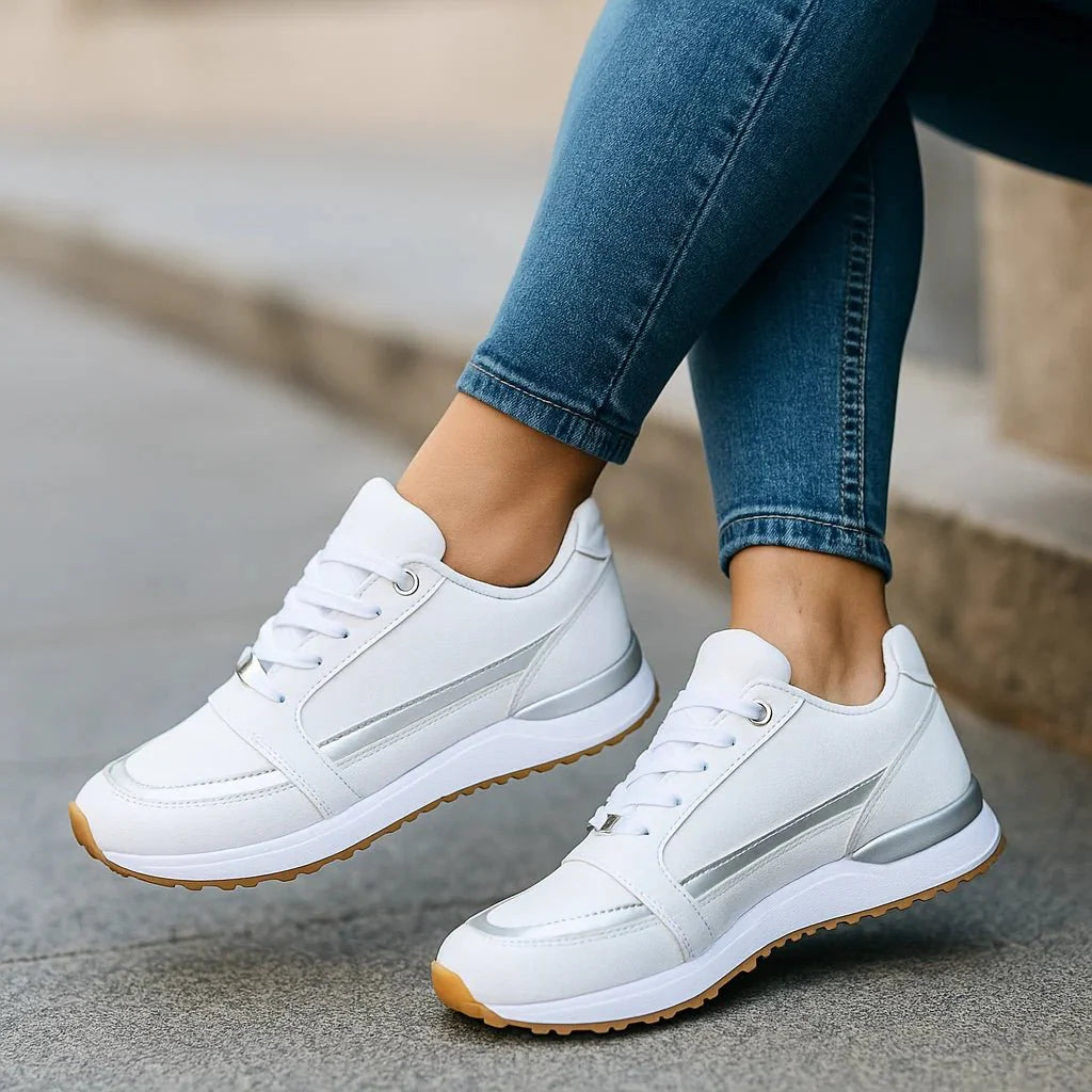 Layered Panel Casual Sneakers with Contrast Side Stripes for Women