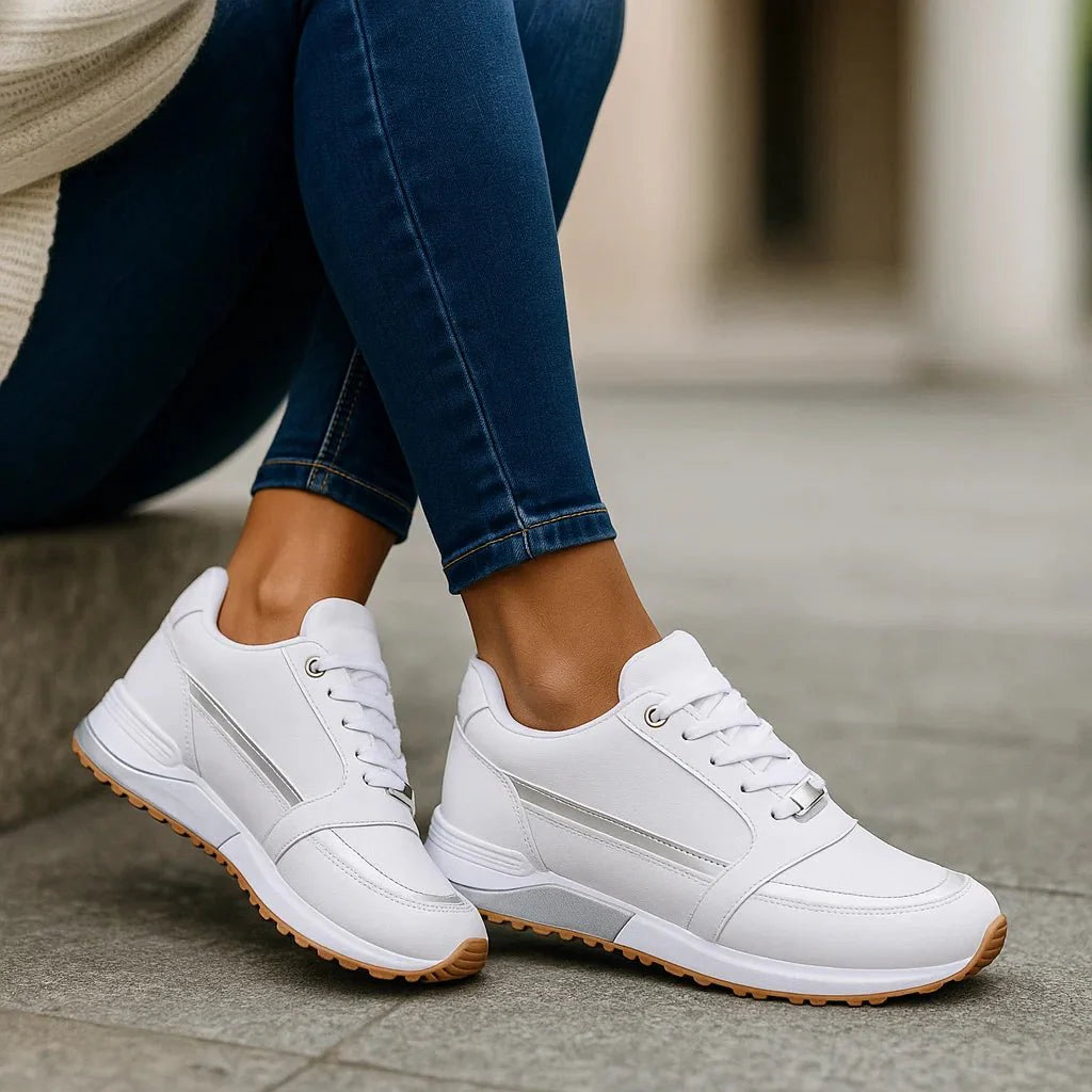 Layered Panel Casual Sneakers with Contrast Side Stripes for Women