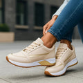 Layered Panel Casual Sneakers with Contrast Side Stripes for Women