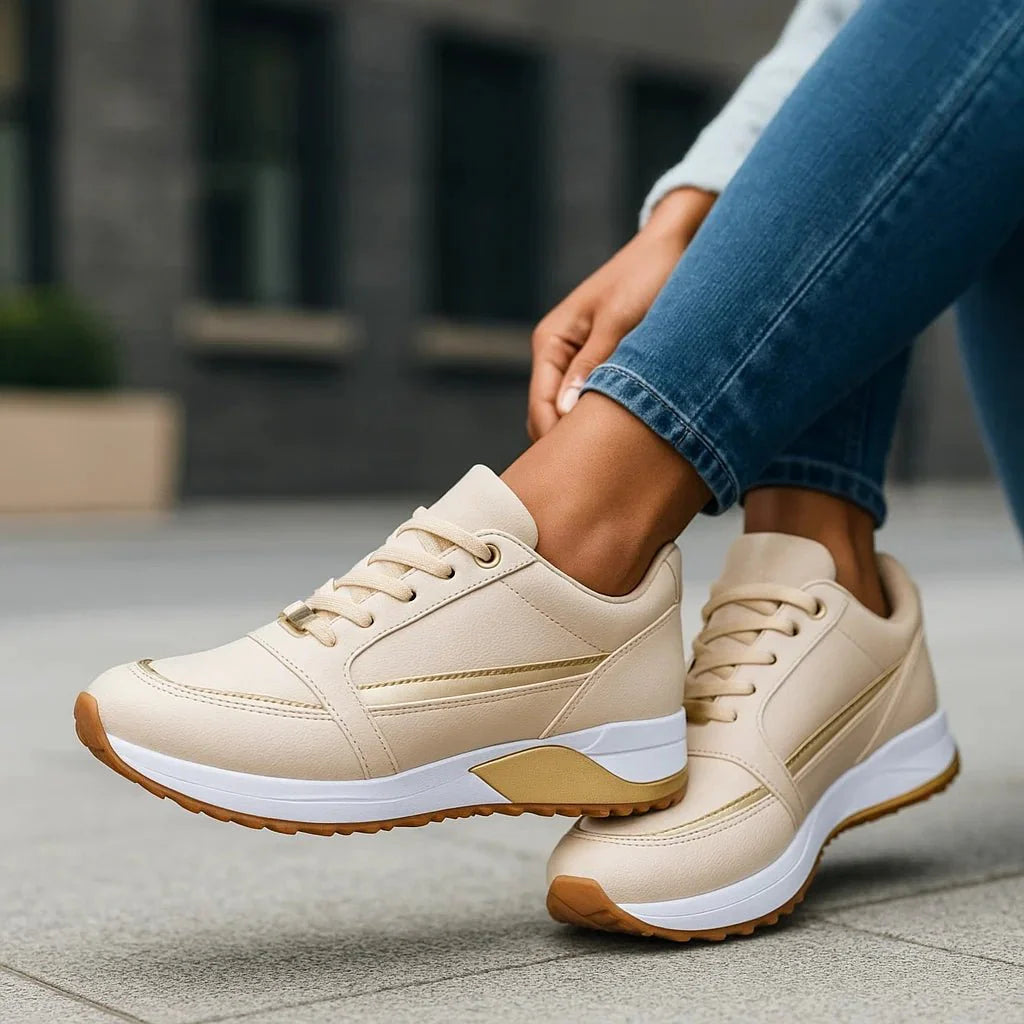 Layered Panel Casual Sneakers with Contrast Side Stripes for Women