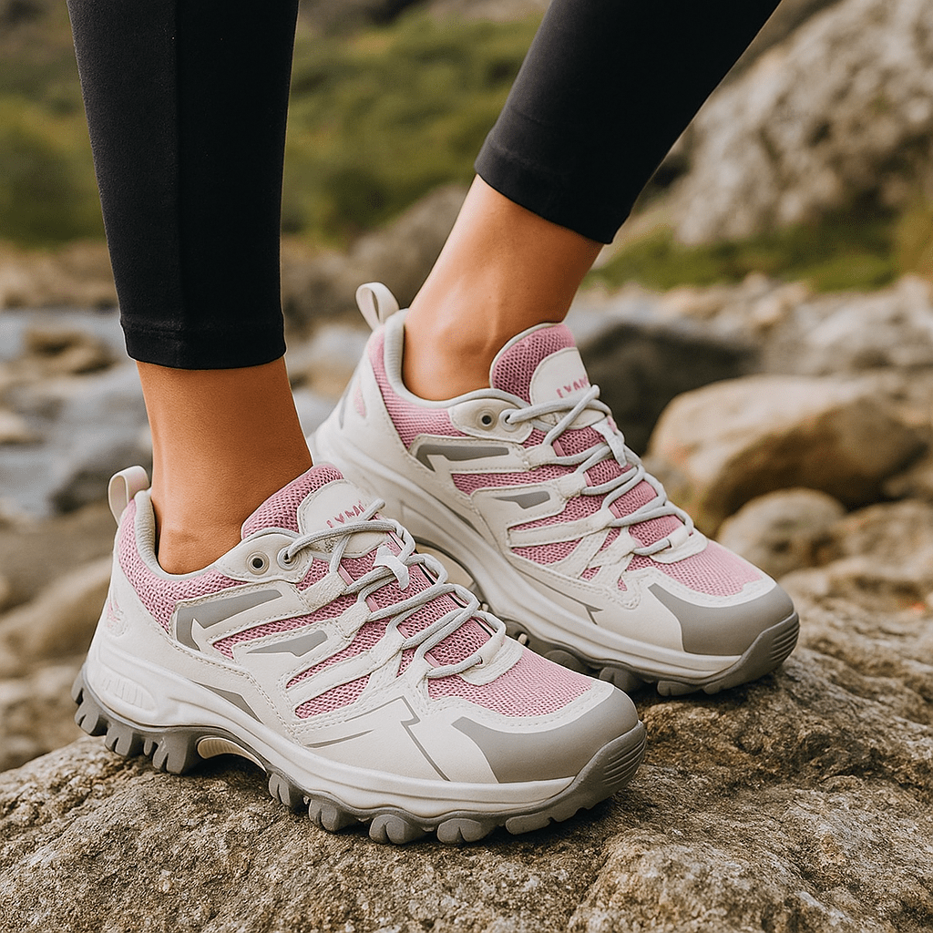 Layered Upper Trekking Shoes with Lugged Outsole for Women