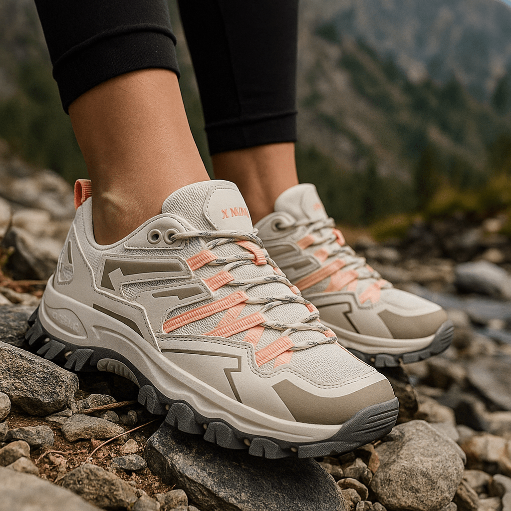 Layered Upper Trekking Shoes with Lugged Outsole for Women