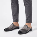 Leather Backless Loafers with Textured Toe Cap for Men
