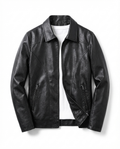 Leather Look Zip Front Jacket with Collar for Mens