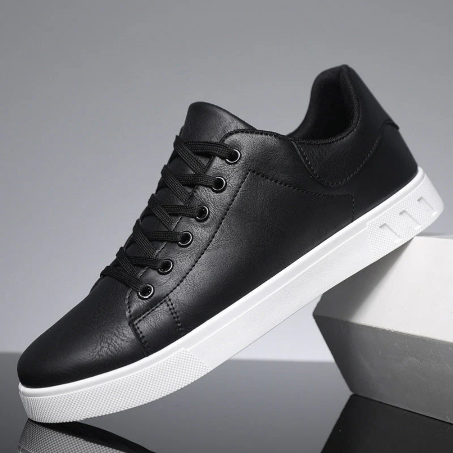 Leather Trainers with Lace Fastening and White Sole for Men