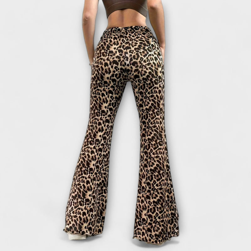 Leopard Print Bootcut Trousers with High-Rise Waistband for Women