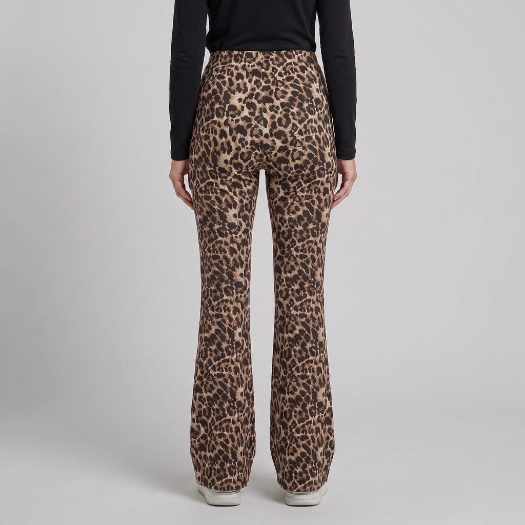 Leopard Print Bootcut Trousers with High-Rise Waistband for Women