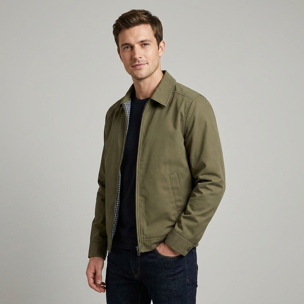 Lined Jacket with Point Collar and Checked Interior for Men