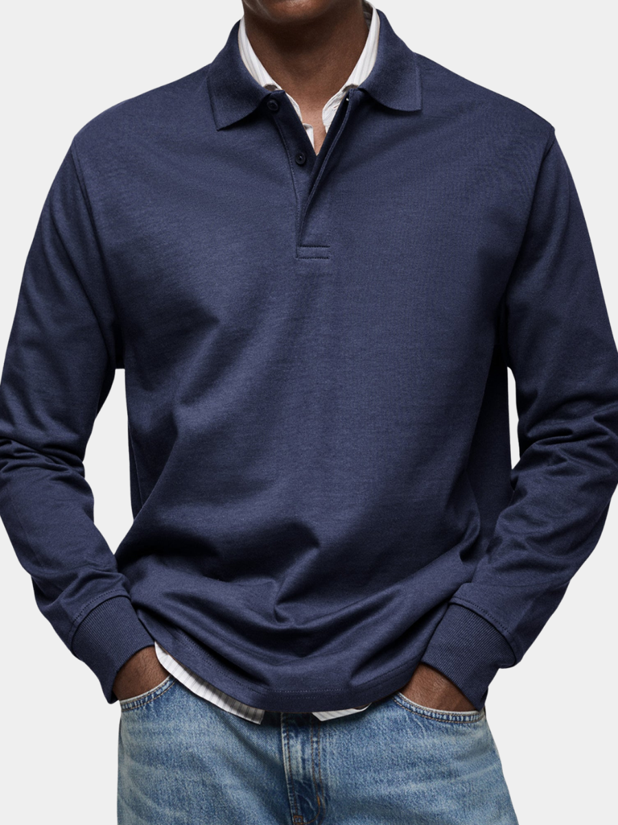 Long Sleeve Polo Shirt with Classic Collar for Mens