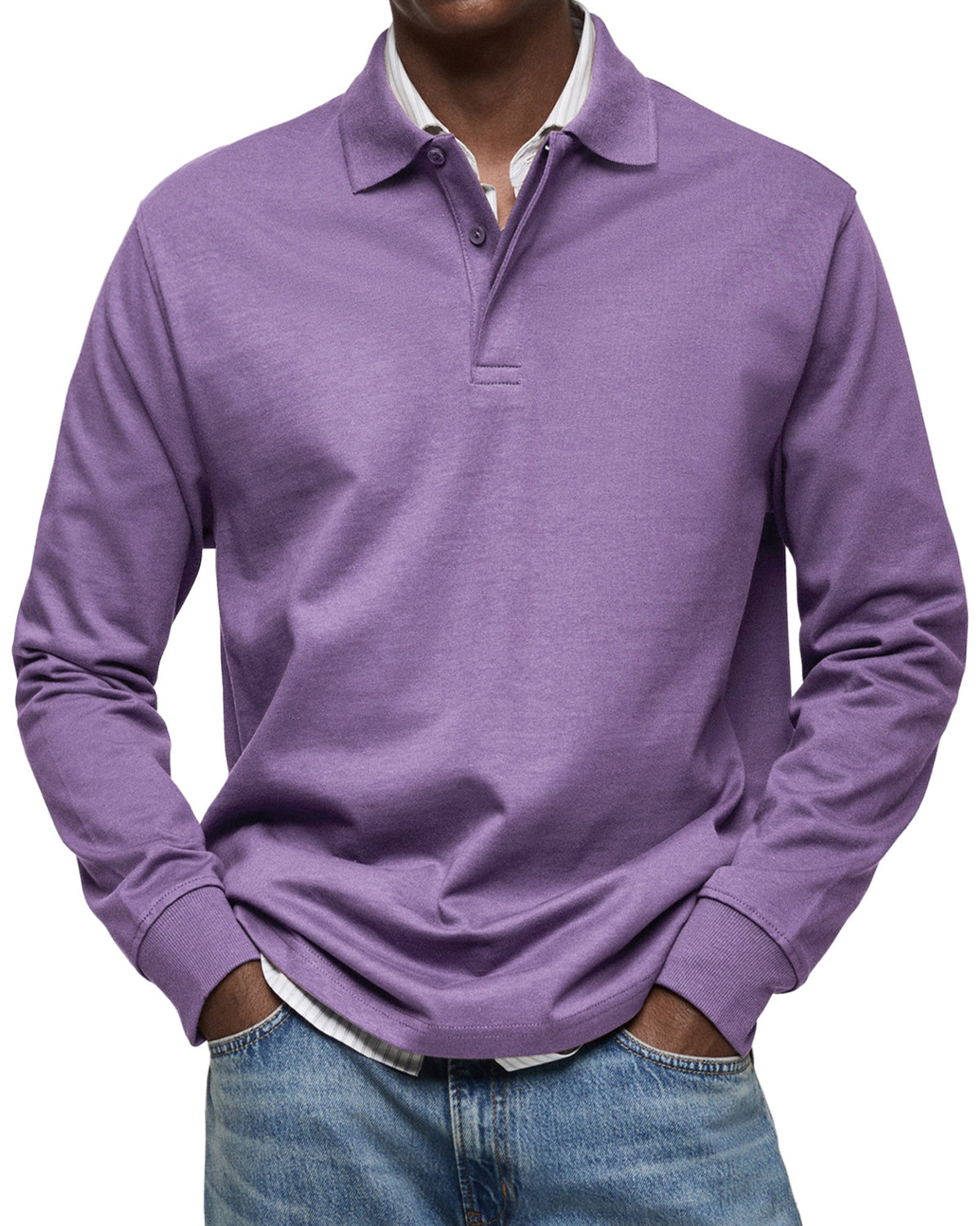 Long Sleeve Polo Shirt with Classic Collar for Mens