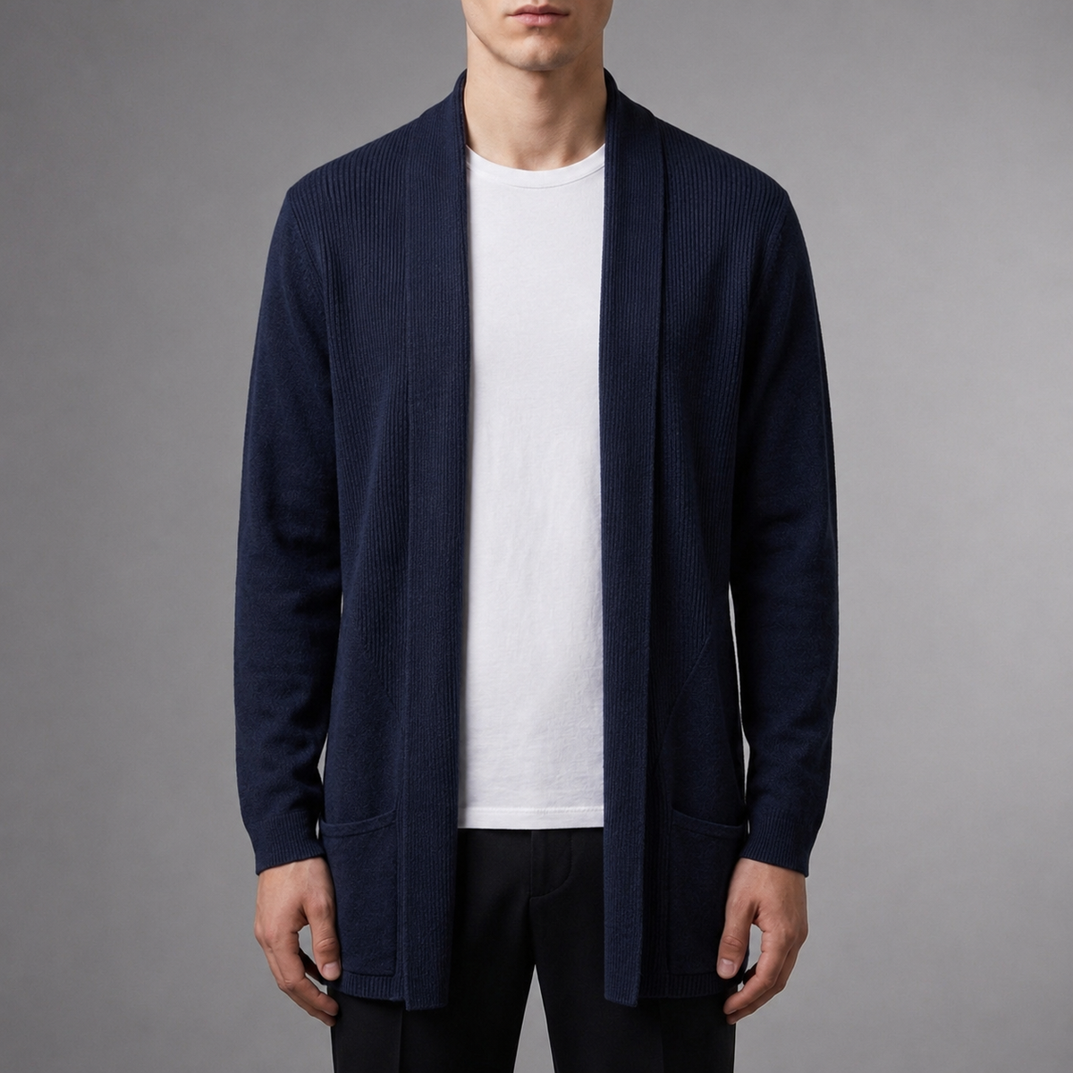 Longline Cardigan with Shawl Front and Pockets for men