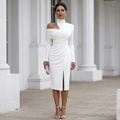 Asymmetric Neckline Evening Midi Dress with Front Slit for Women