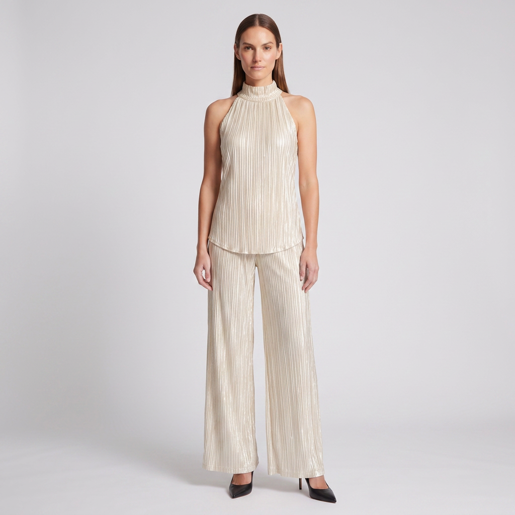 Pleated Halter Top and Trouser Set for Women