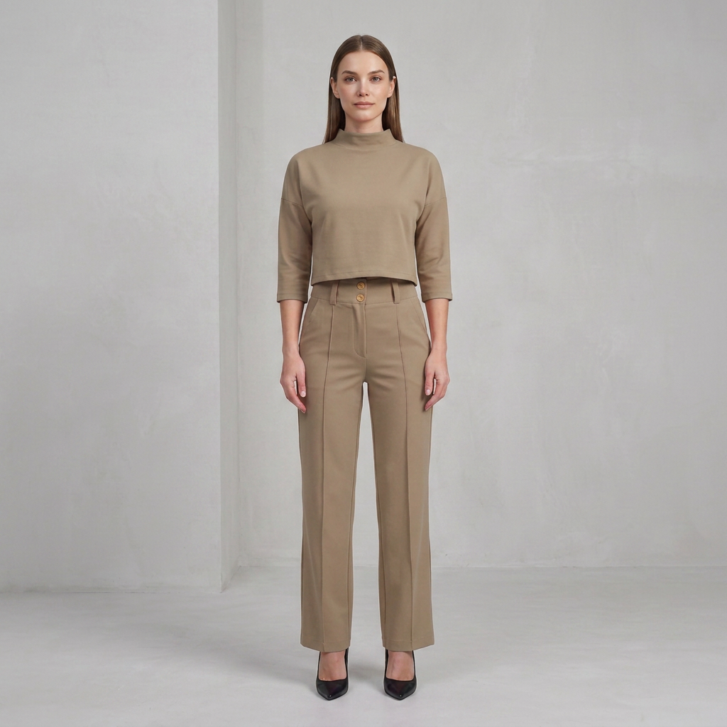 High-Waisted Trouser Set with Cropped Boxy Top for Women