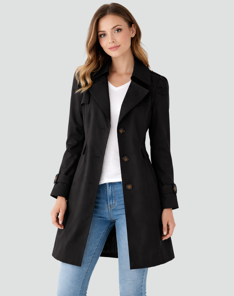 Madalena | Women’s Slim-Fit Lightweight Classic Trench Coat with Lapel Collar